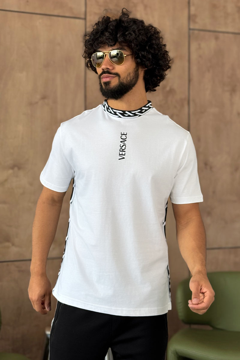 Versace Белая мужская футболка La Greca trim