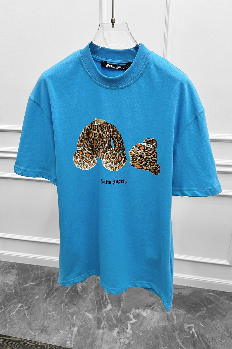 Palm Angels Голубая оверсайз футболка Leopard Bear