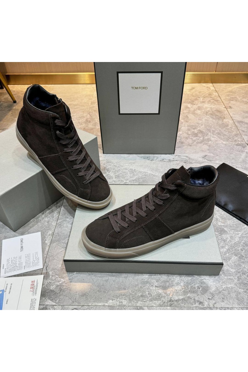 Tom Ford Замшевые кроссовки с мехом high-top - Brown