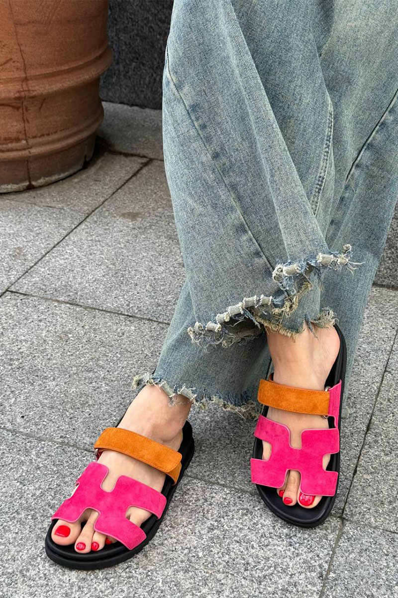 Hermes Женские замшевые сандалии Chypre - Pink / Orange