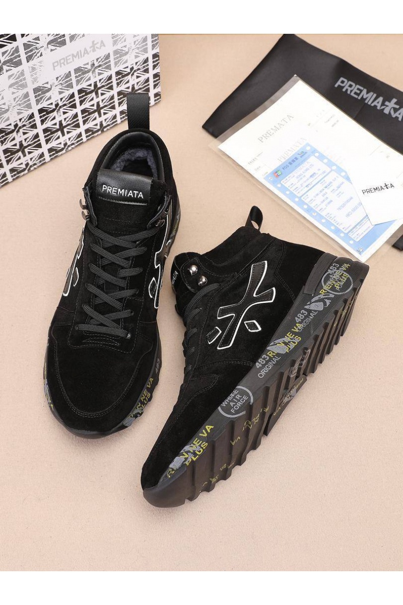 Premiata Замшевые кроссовки с мехом high-top - Black