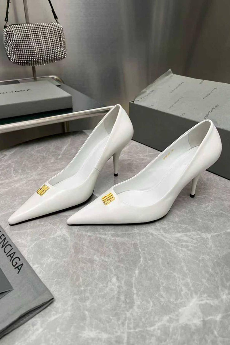 Balenciaga Женские кожаные туфли на каблуке premium