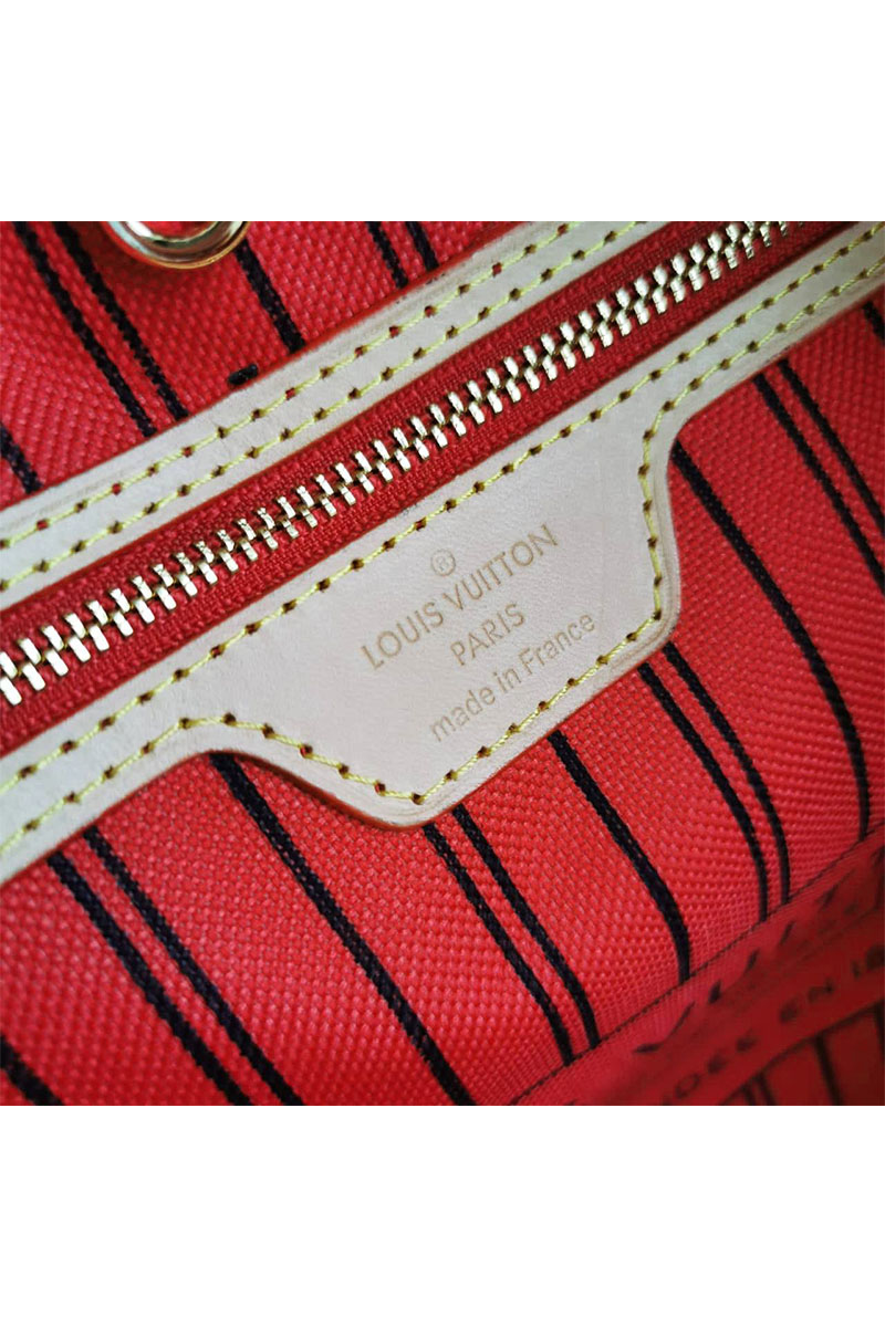 Lоuis Vuittоn Женская кожаная сумка Neverfull MM Damier Ebene 33x30 см