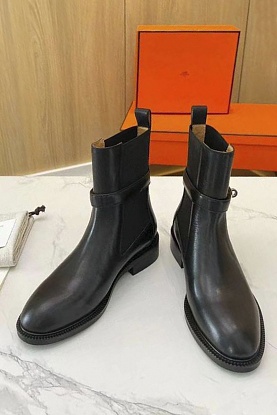 Женские кожаные сапоги с мехом premium - Black