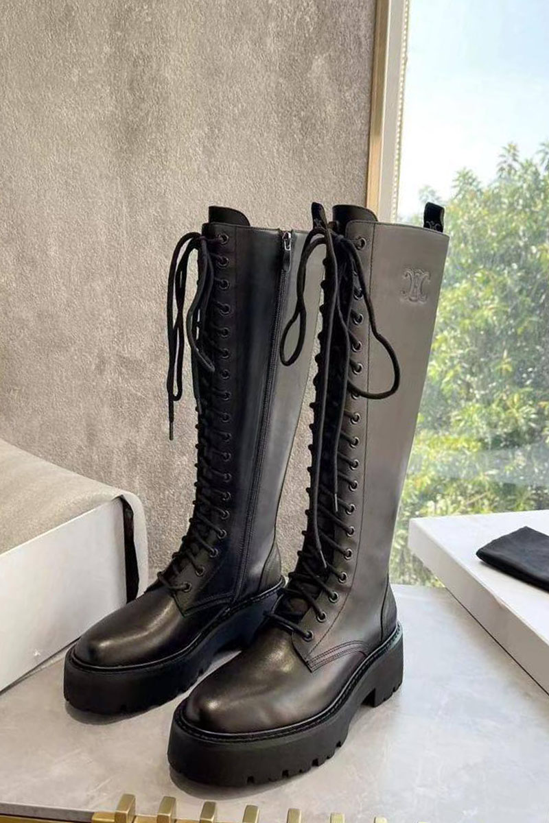 Celine Женские кожаные сапоги Premium - Black