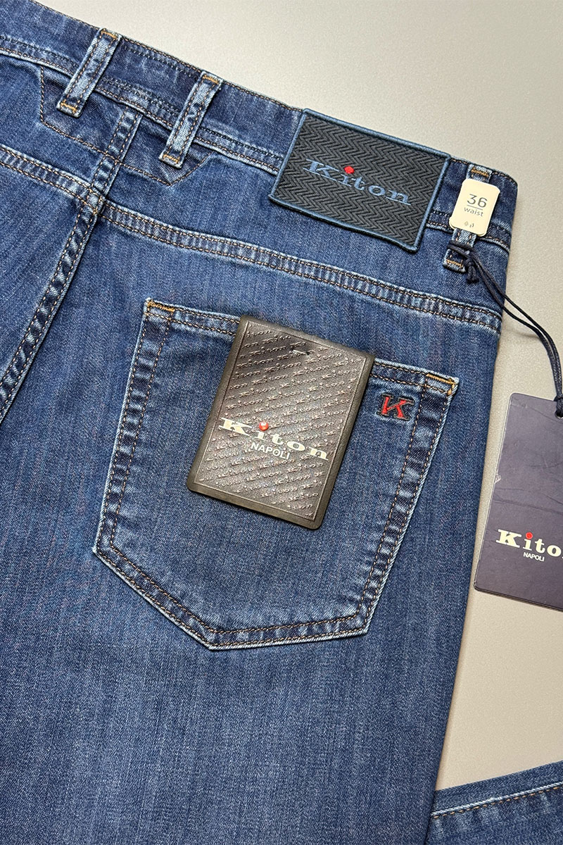 Kiton Мужские синие джинсы premium