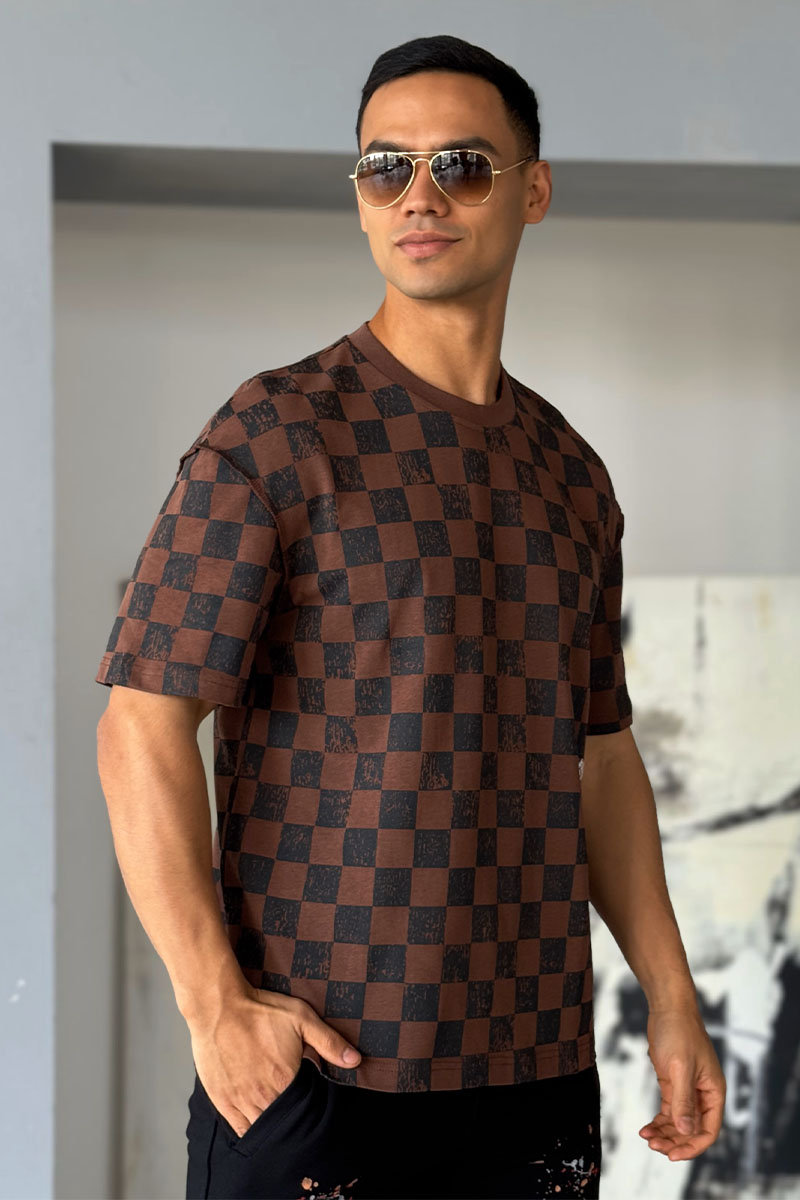 Lоuis Vuittоn Мужская брендовая футболка Damier - Brown