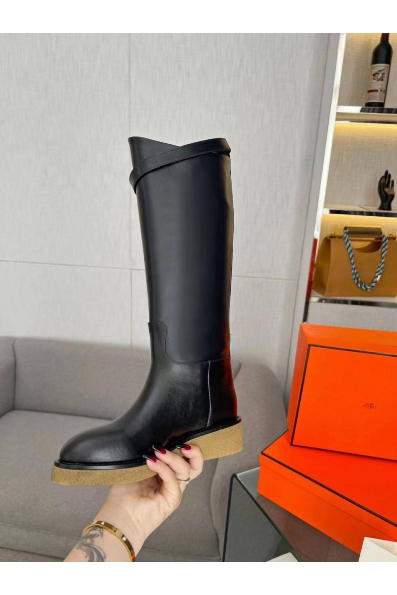 Hermes Женские чёрные кожаные сапоги