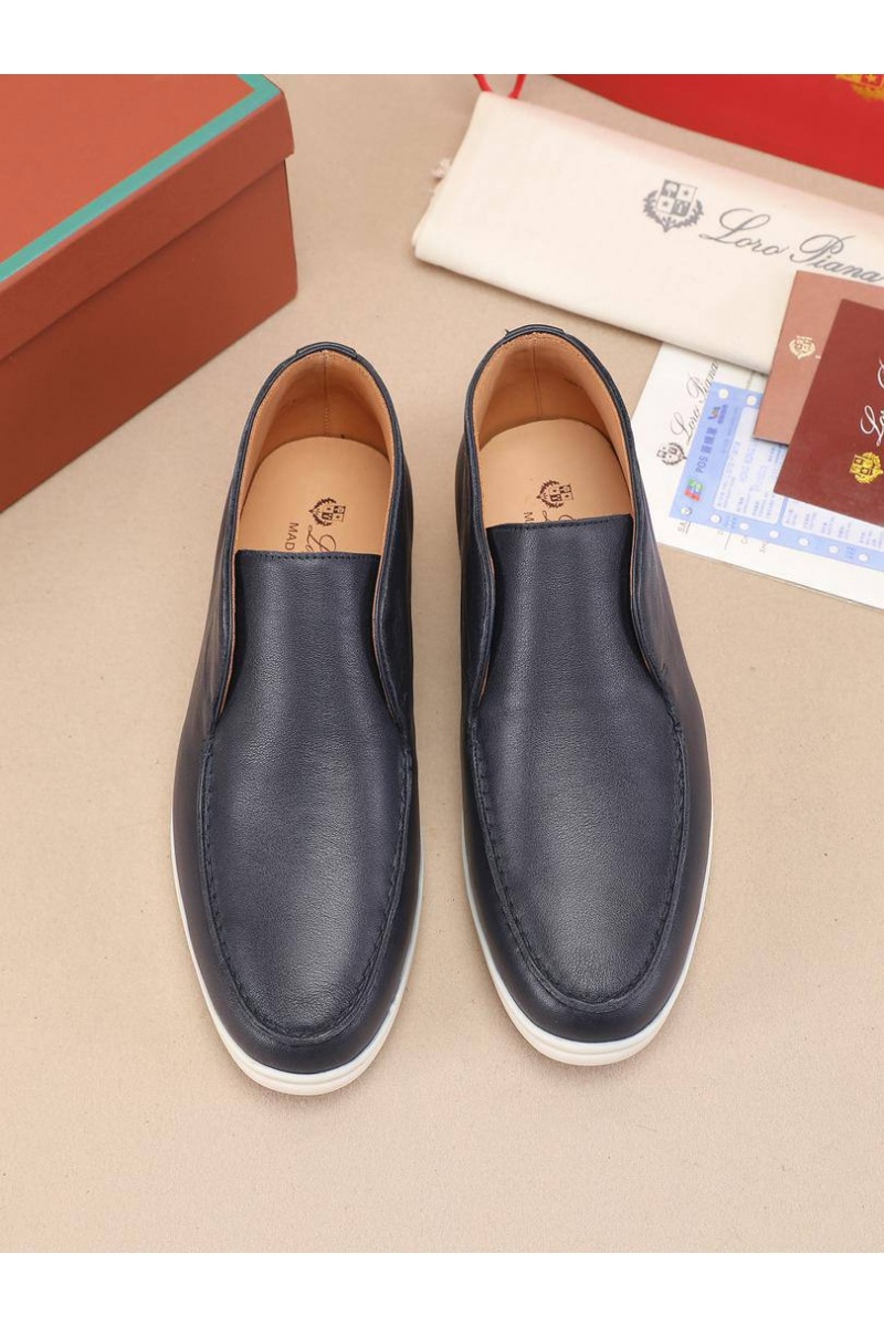 Loro Piana Кожаные лоферы с меховой стелькой Open Walk - Navy