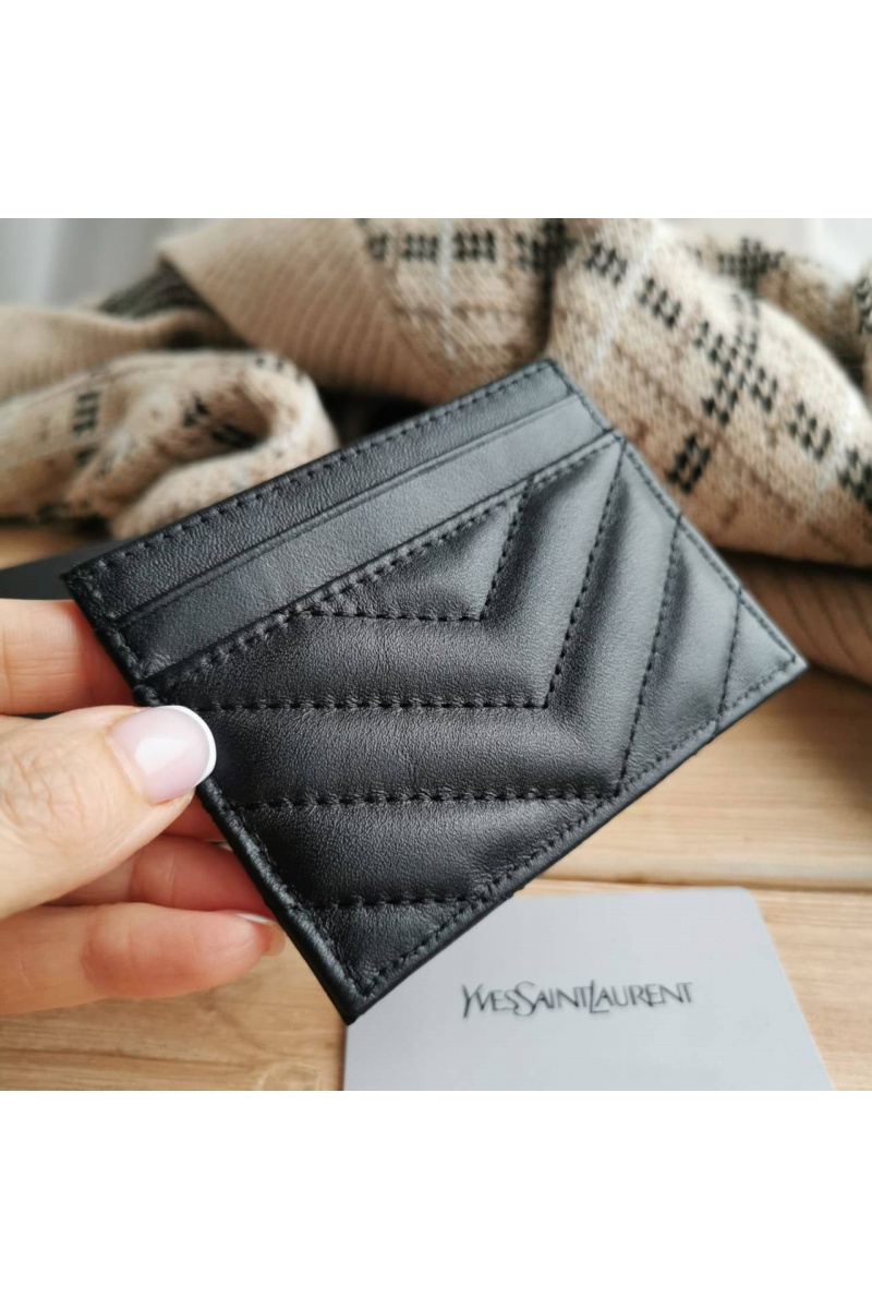 Yves Saint Laurent Кожаный чёрный кардхолдер 10.5x7.8 см