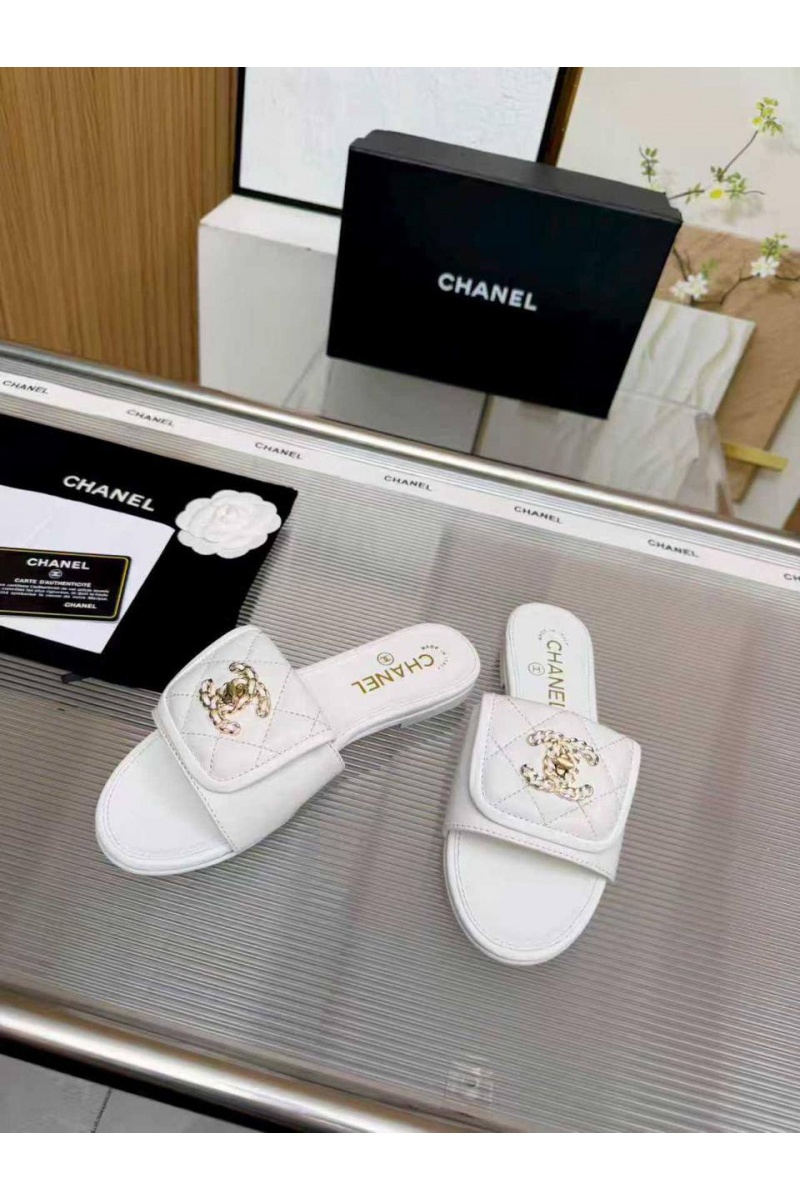 Chаnеl Женские кожаные шлёпанцы Chanel premium