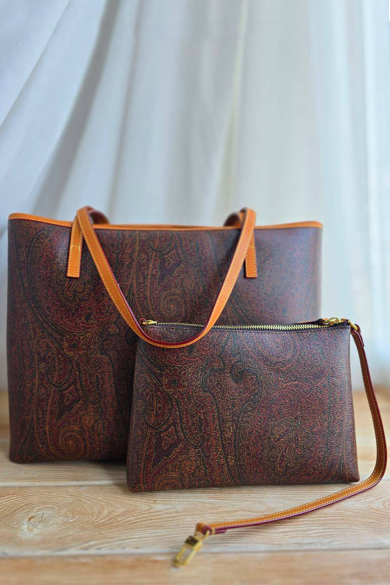 Etro Кожаная сумка с узором пейсли 36x26 см