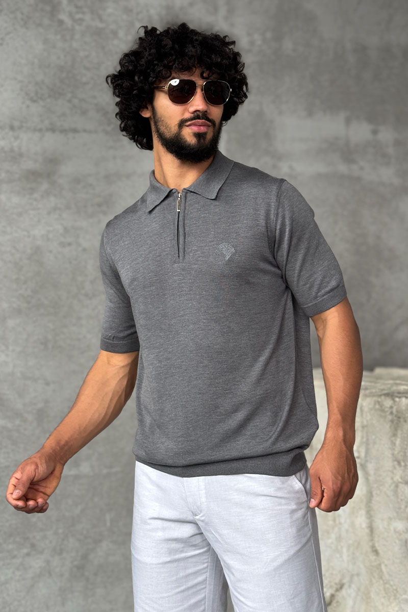 Stеfаnо Riссi Мужское поло Eagle zip-neck - Grey