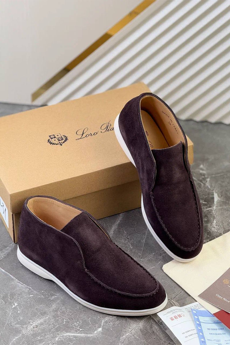 Loro Piana Замшевые лоферы с меховой стелькой Open Walk - Brown