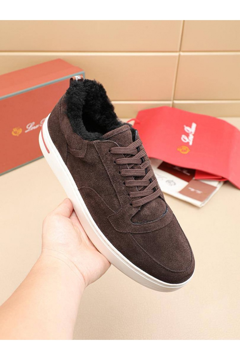 Loro Piana Кроссовки с мехом Newport Walk - Brown