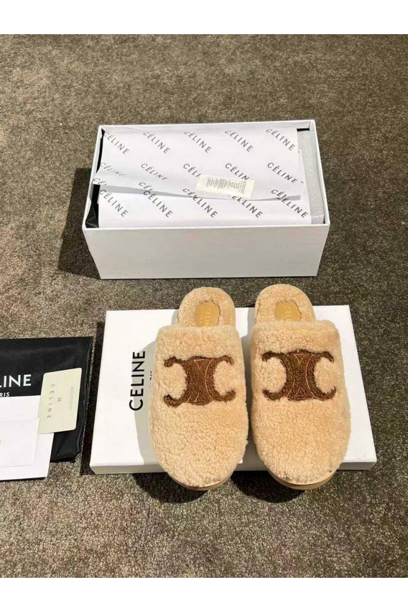 Celine Женские меховые шлёпанцы Triomphe premium