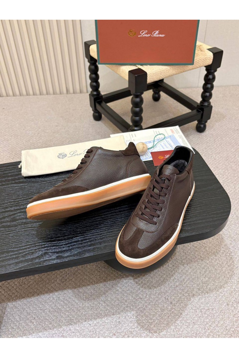Loro Piana Кожаные кроссовки с мехом  high-top