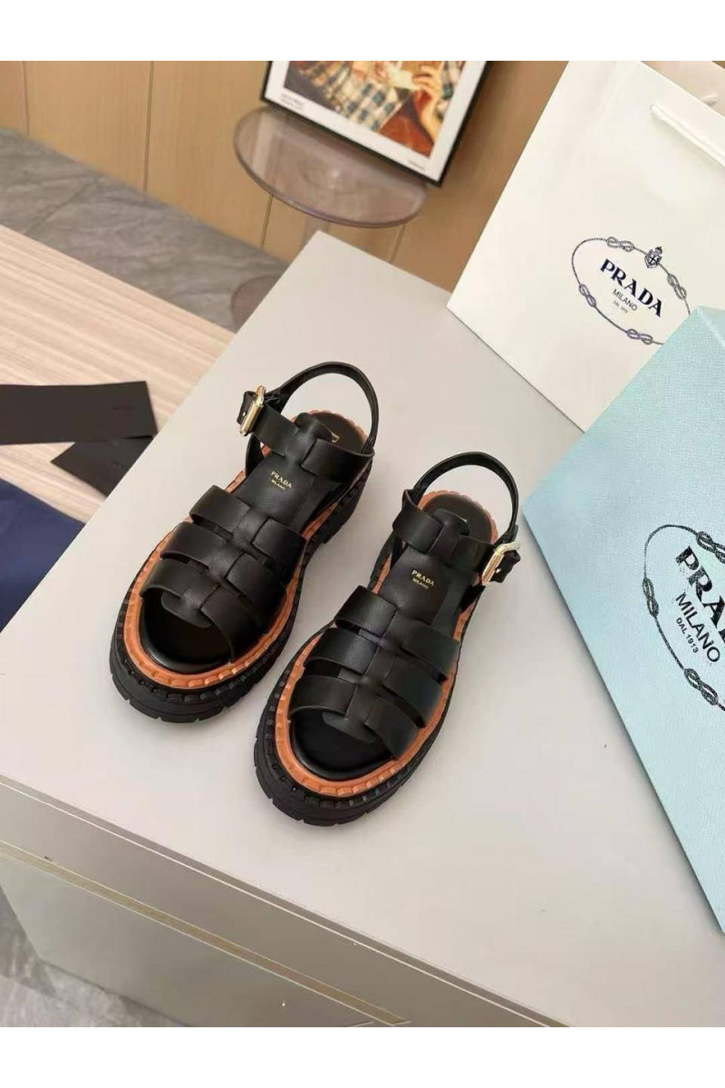 Prada Женские кожаные сандалии на платформе Fisherman