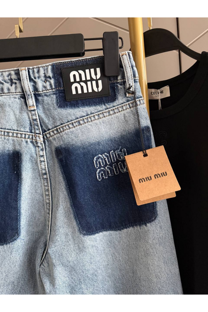 MIU MIU Женские светло-голубые джинсы со стразами premium