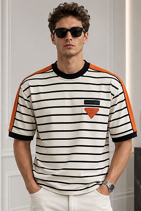 Оверсайз футболка - Beige / Orange
