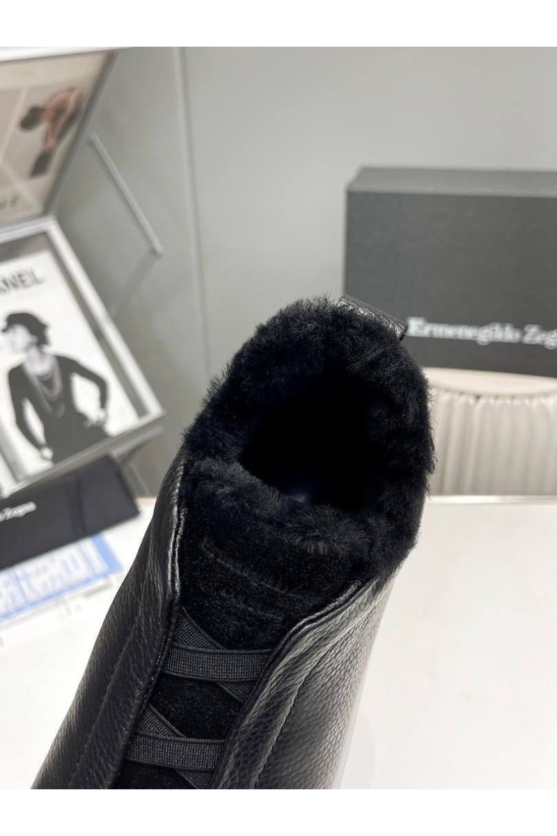 Zegna Кроссовки с мехом Triple Stitch low-top - Black
