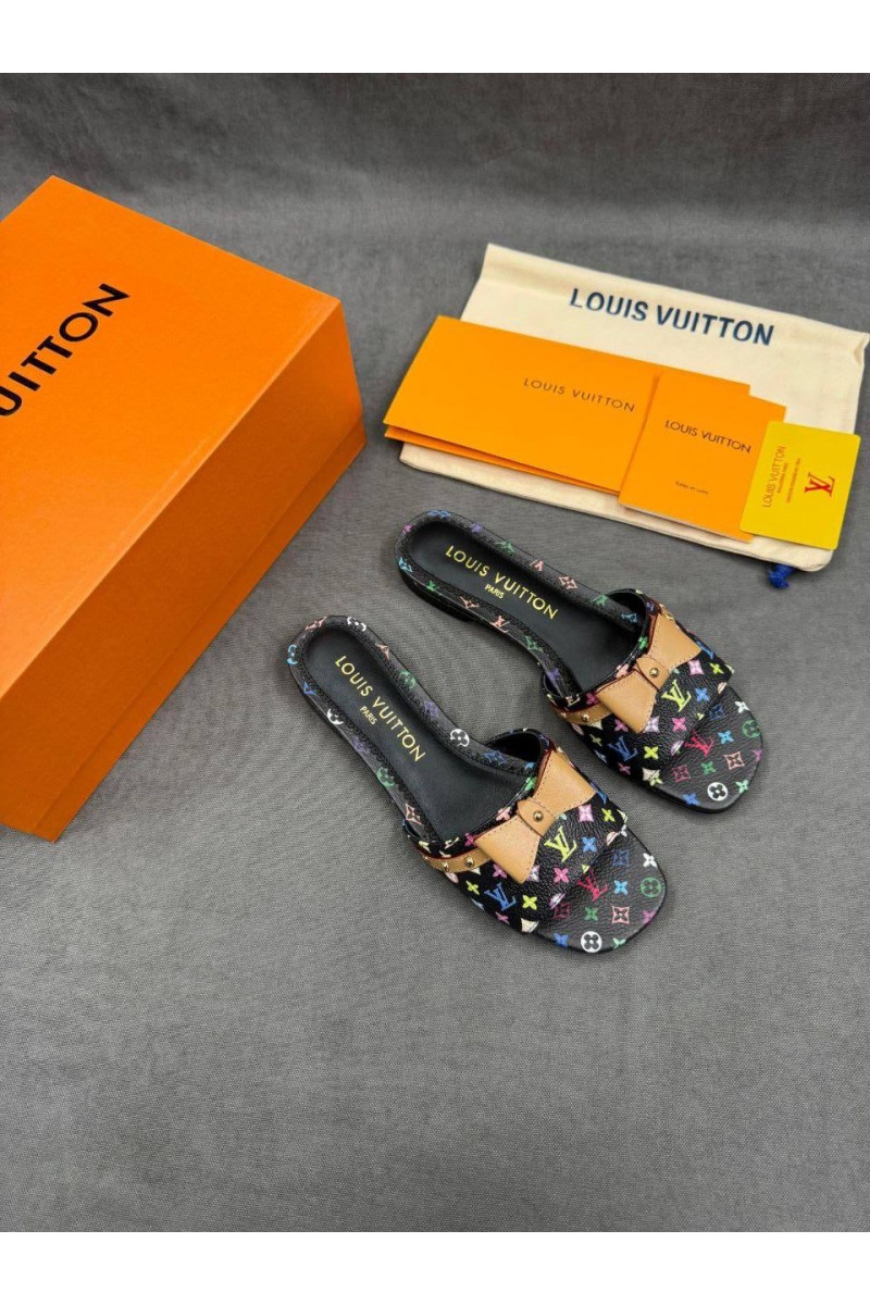 Lоuis Vuittоn Женские кожаные шлёпанцы Takashi Murakami Multicolore premium