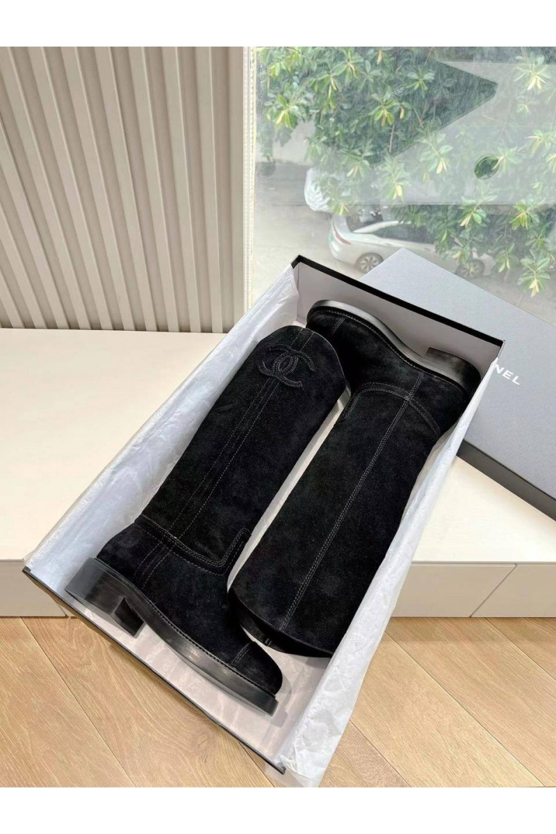 Chаnеl Женские замшевые сапоги Premium - Black