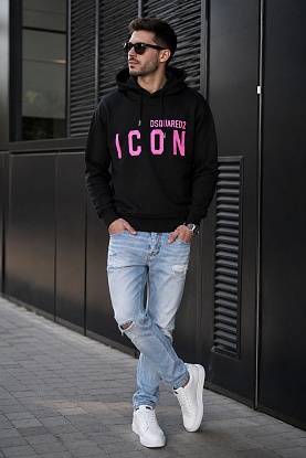 Чёрное худи "ICON" pink logo-print 