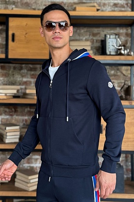Тёмно-синяя кофта на молнии striped logo