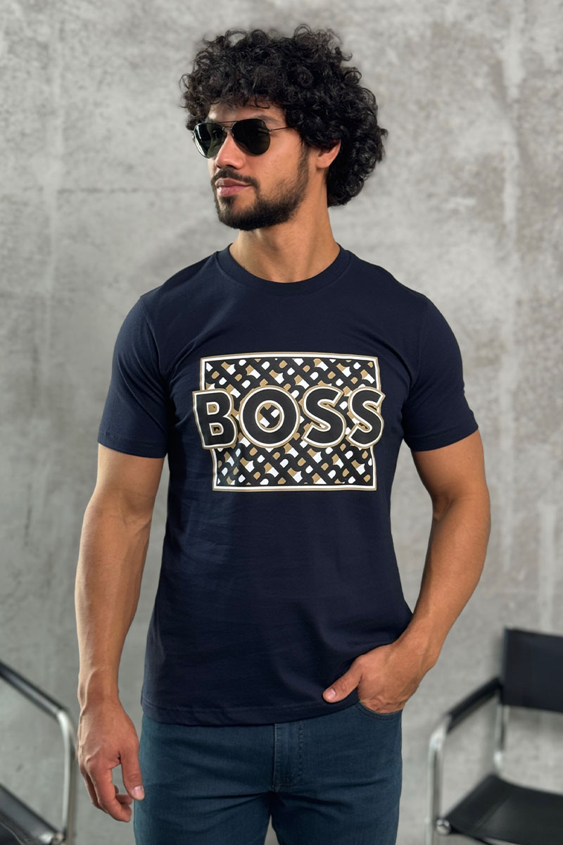 Hugо Воss Мужская синяя футболка logo-print