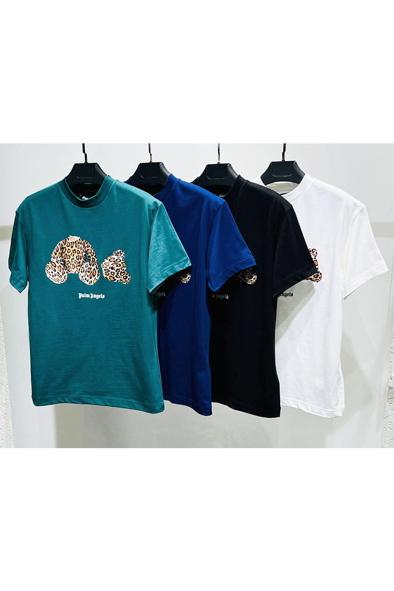 Palm Angels Тёмно-синяя оверсайз футболка Leopard Bear