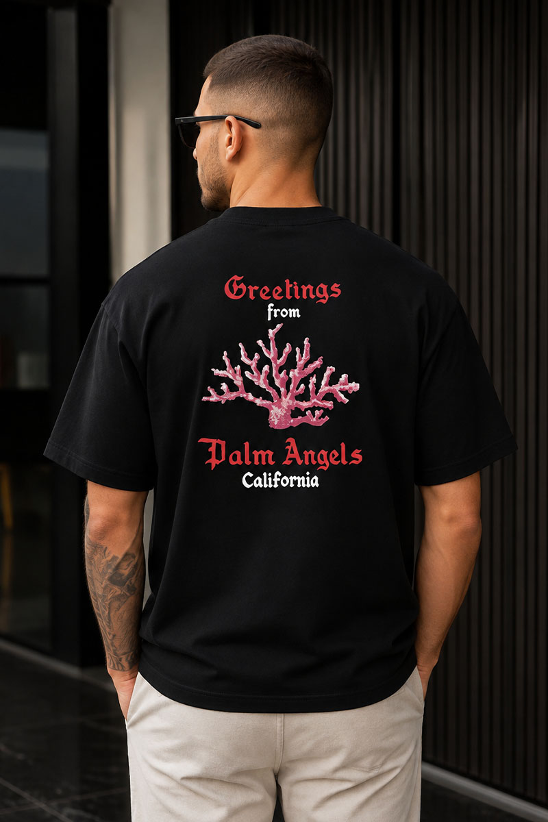 Palm Angels Чёрная оверсайз футболка Greetings from California