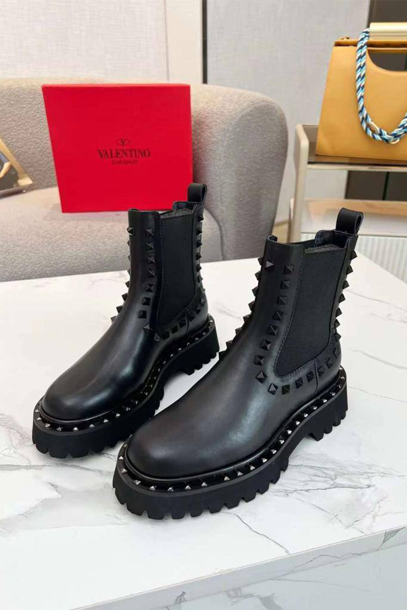 Valentino Женские кожаные ботинки с мехом 