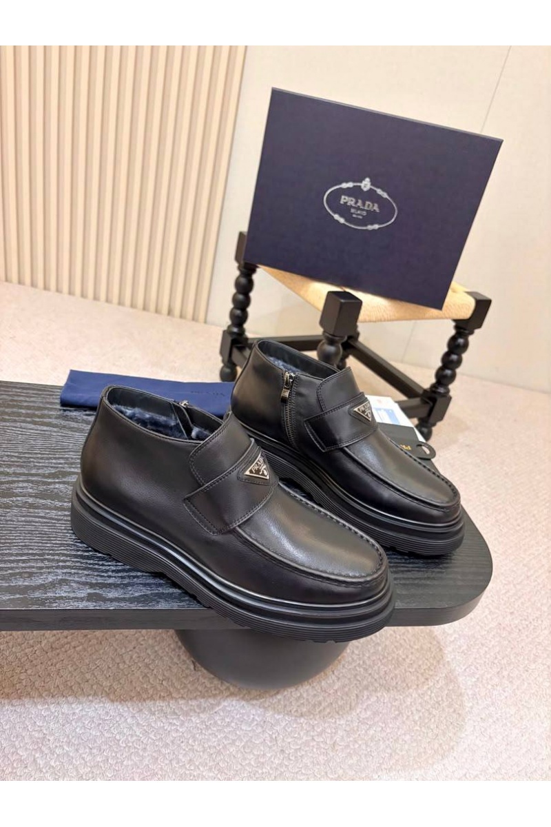 Prada Кожаные ботинки с мехом premium
