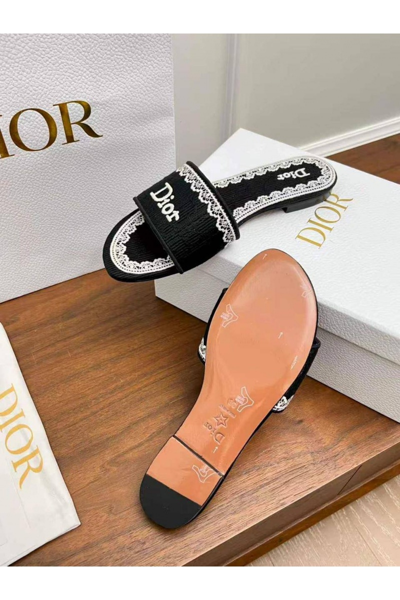 Dior Женские шлепанцы Dway Slide Embroidered Cotton premium