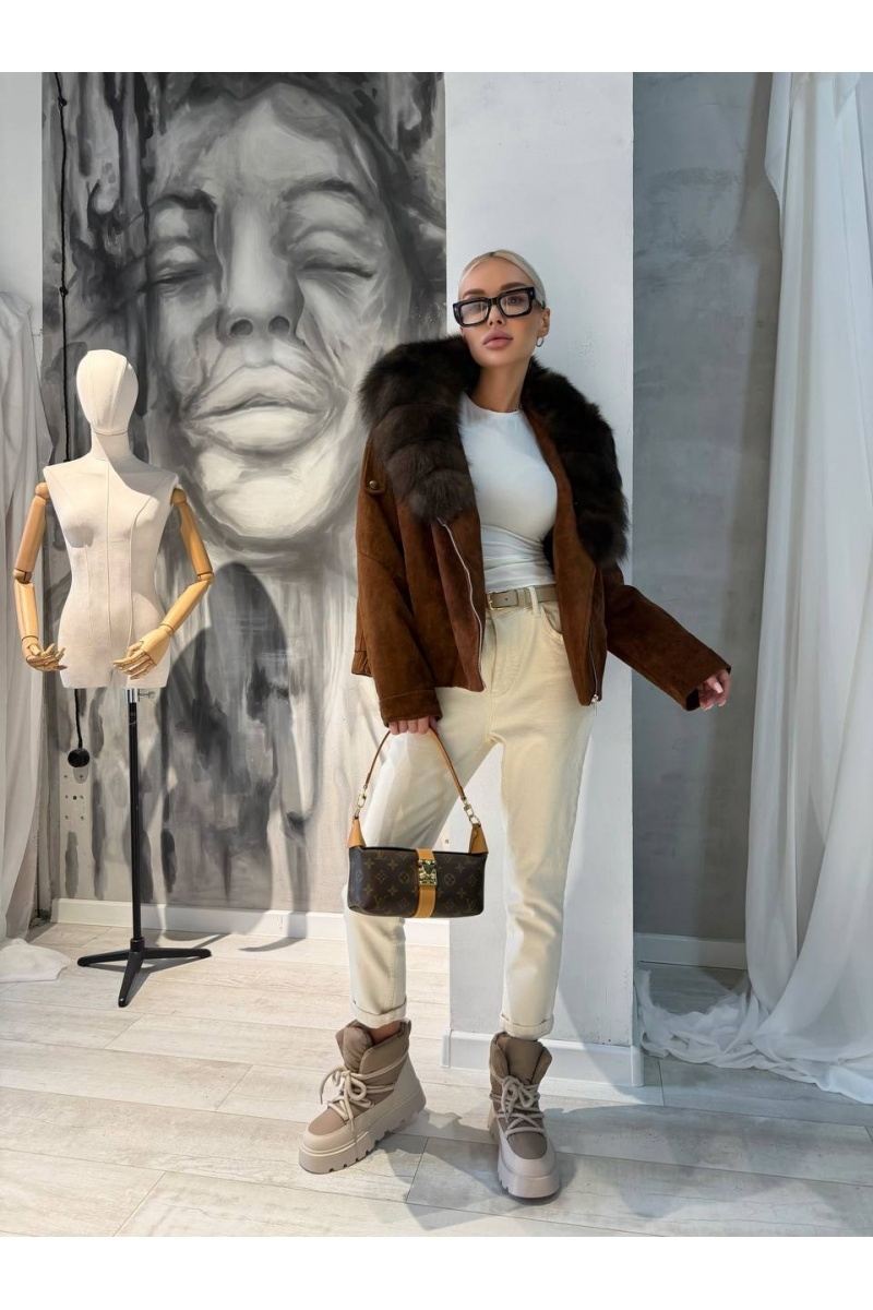 Max Mara Женский бомбер с натуральным мехом premium