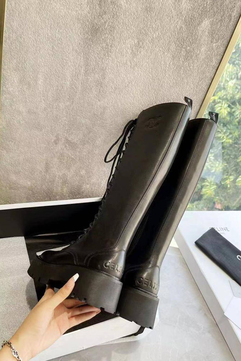 Celine Женские кожаные сапоги Premium - Black