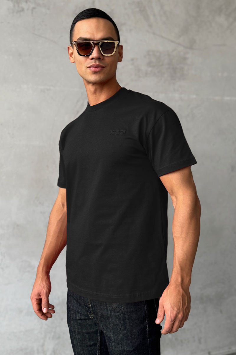 Gucci Мужская чёрная футболка logo-embroidered 