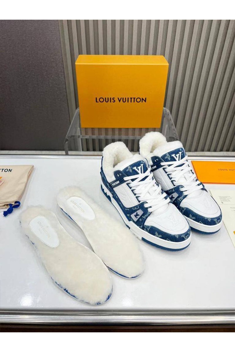 Lоuis Vuittоn Кожаные кроссовки с мехом Trainer Premium - White / Blue
