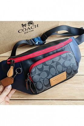 Кожаная сумка на пояс Coach Track - Black / Navy