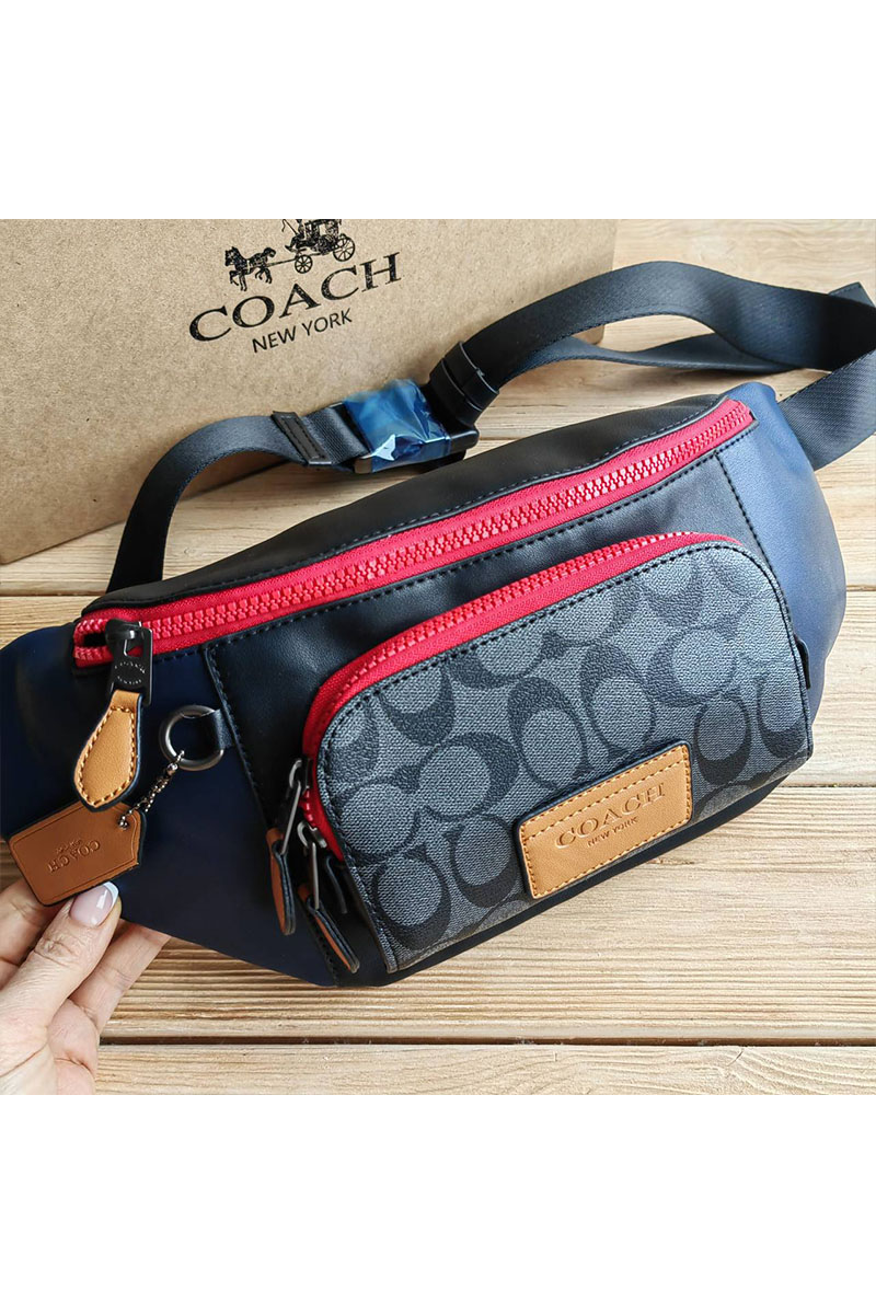Coach Кожаная сумка на пояс Coach Track - Black / Navy