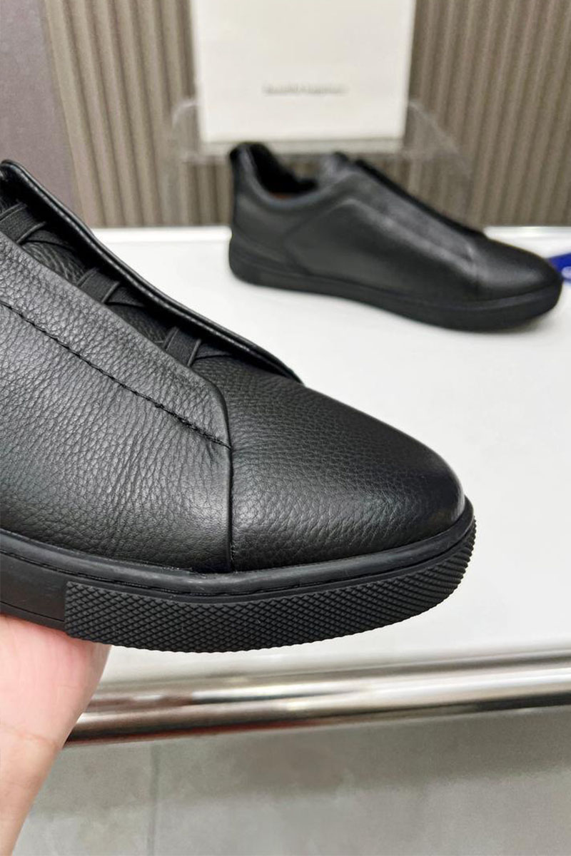 Zegna Чёрные кожаные кроссовки
