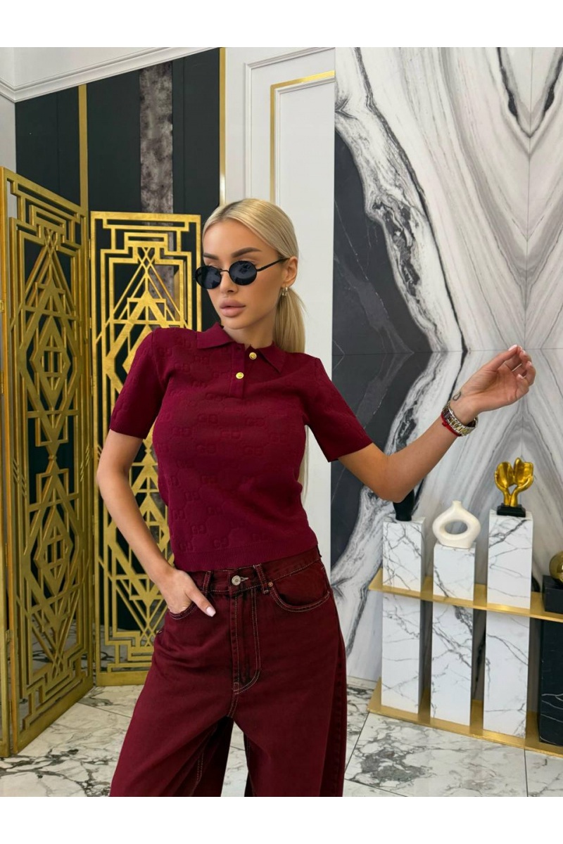 Gucci Бордовое женское поло GG monogram-pattern