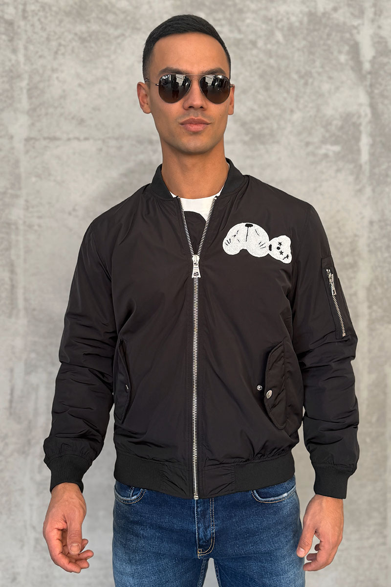 Palm Angels Мужской чёрный бомбер Bear logo-patch