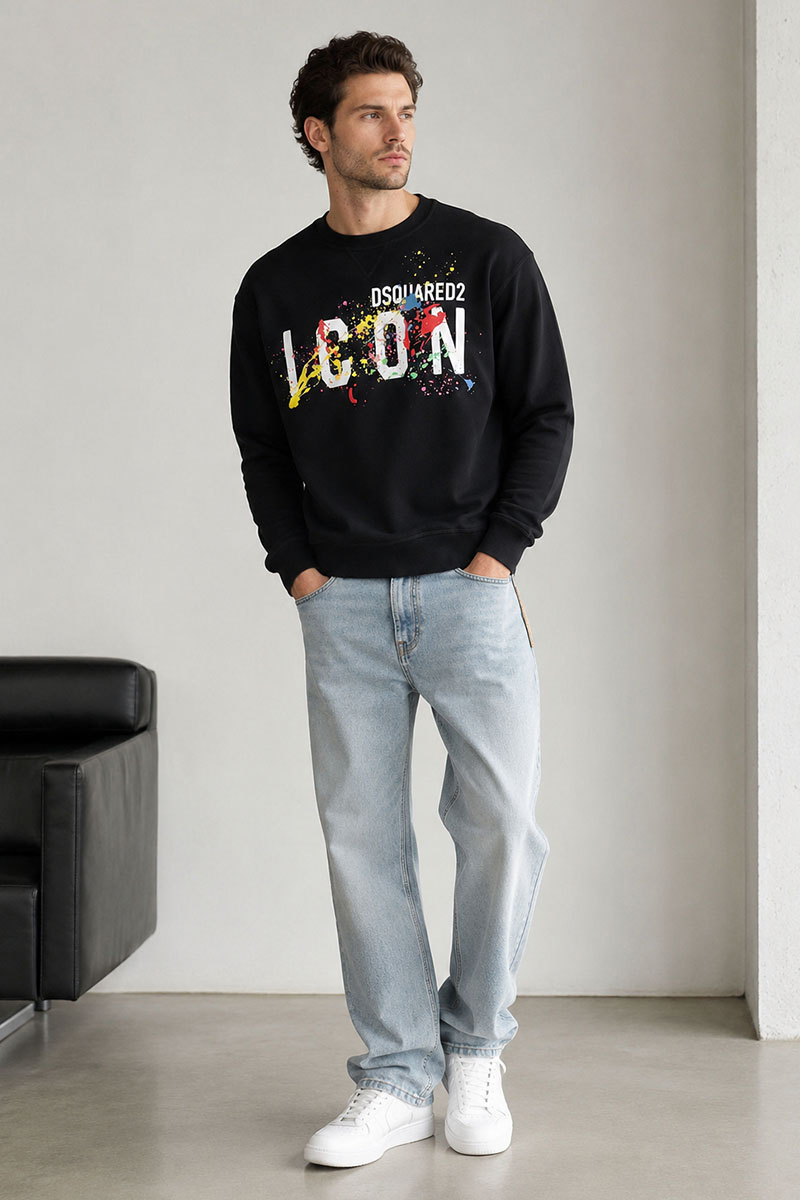 Dsquared2 Мужской чёрный свитшот "ICON" logo-print