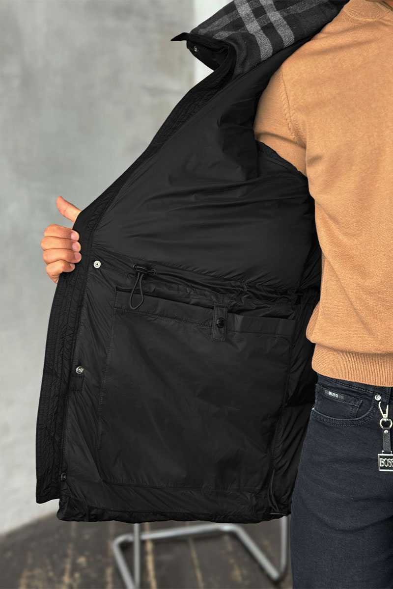 Burberry Удлинённый чёрный пуховик Nylon logo-patch