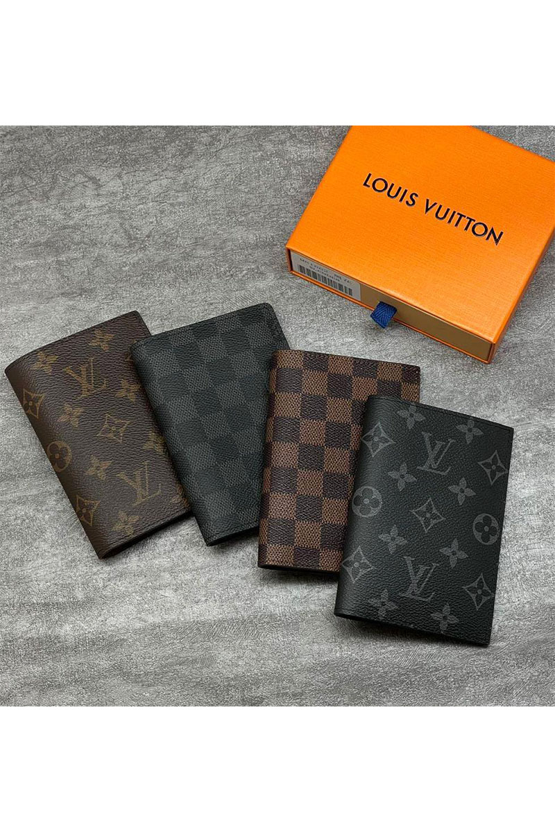 Lоuis Vuittоn Кожаная обложка для паспорта Damier Ebene 10x14 см