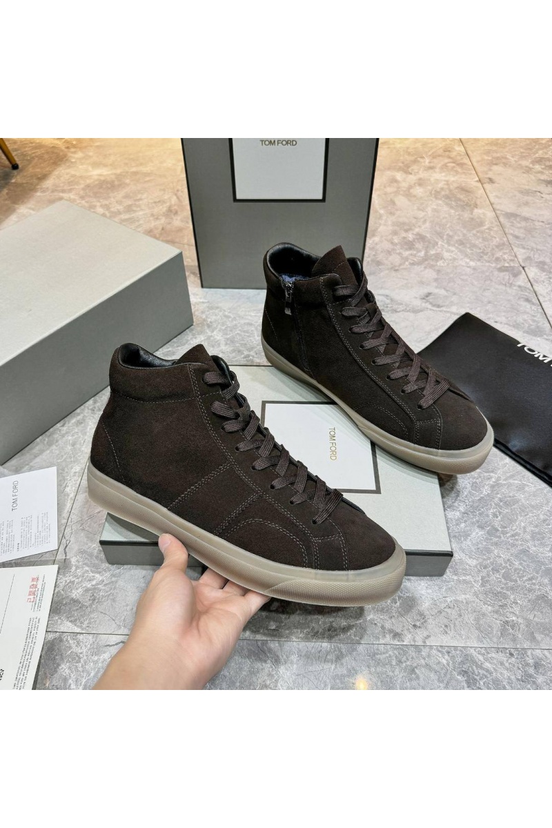 Tom Ford Замшевые кроссовки с мехом high-top - Brown