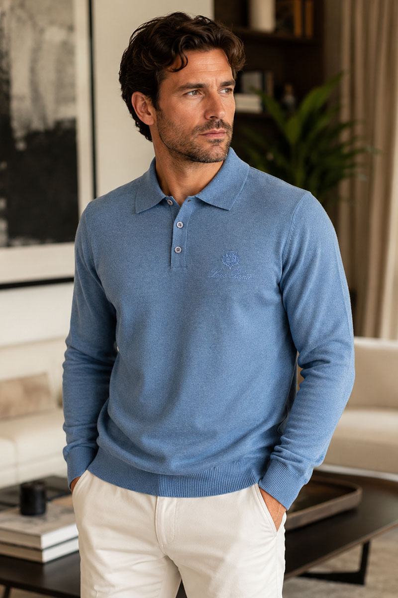Loro Piana Поло с длинным рукавом голубого цвета 