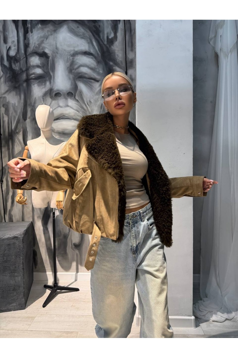 Max Mara Женский бомбер с натуральным мехом premium